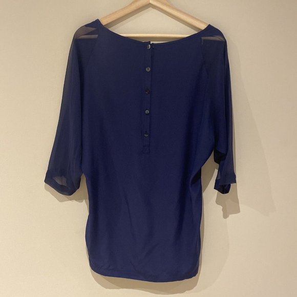 Annyee Navy Blue 100% Silk Blouse Tunic Back Buttons Size S/M - Picture 10 of 11